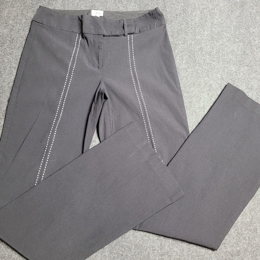 CACH'E Women's Dress Pants Black w/ White Double-Stitched Crease SZ 8